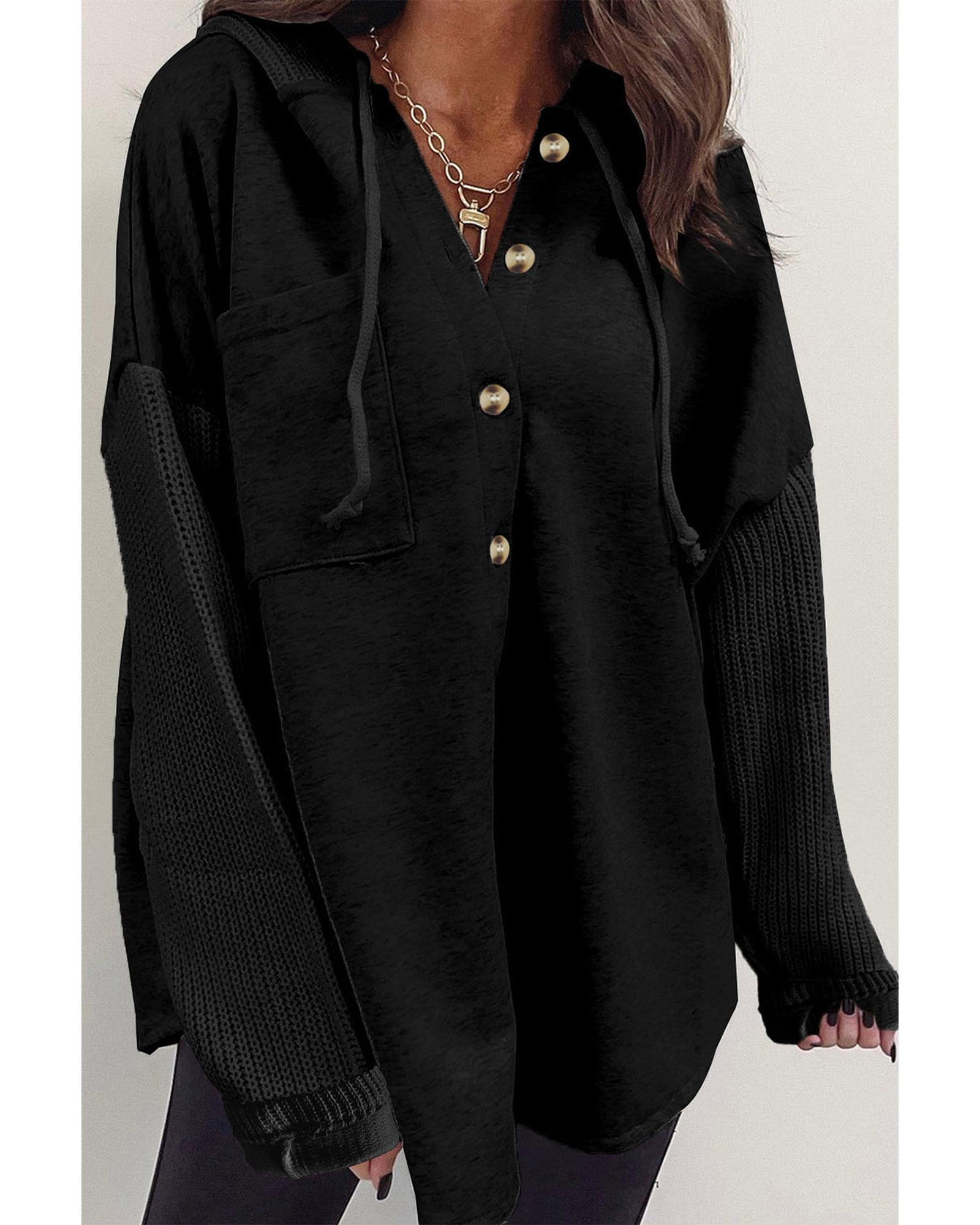 

Azura Exchange Contrast Knitted Sleeves Hooded Jacket S чорний