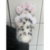 Leopard Print Plush Animal Paw Gloves Synthetic Fur Style Fursuit Hand Paws Cosplay Costume for Halloween Party