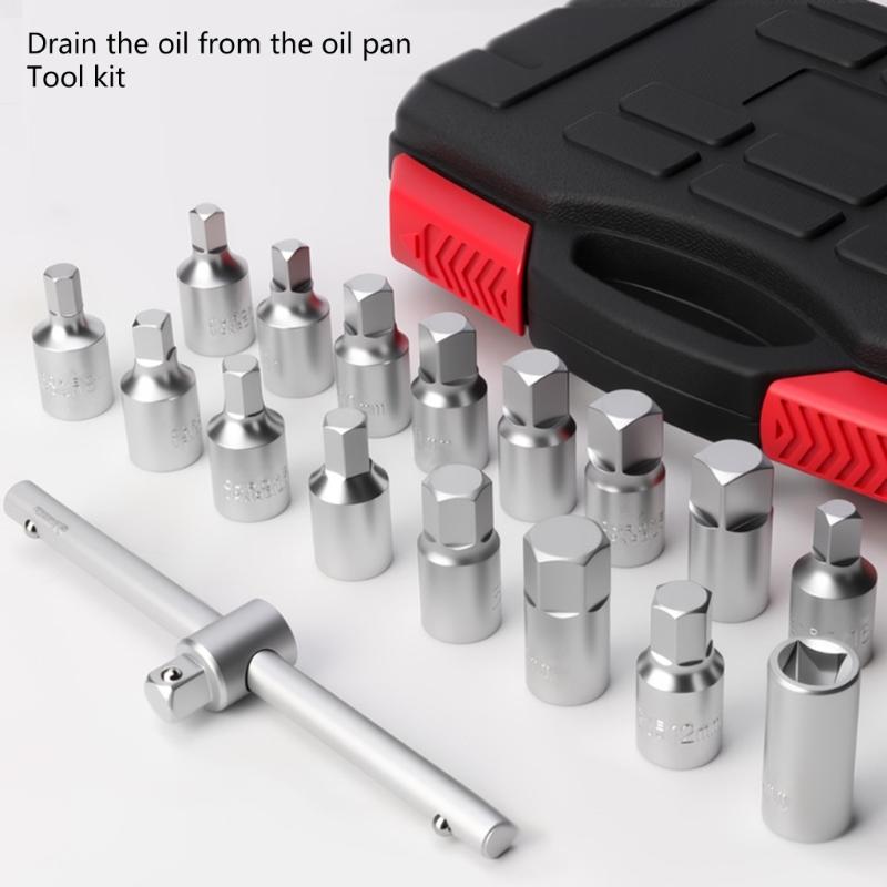 18 in 1 Professional Oil Pan Oil Drain Screw Wrench Removal Tool Heavy Duty Socket Wrench Car Repair Maintenance