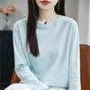 Women's Crew Neck Long Sleeve T-Shirt Regular Fit Elegant Lady Style Mercerized Cotton Solid Color Spring Casual Versatile Basic Layering Top