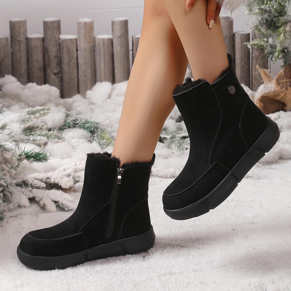 

Snow Boot Women 2025 Winter New Suede Women Short Boots Natural Wool Warm Non-slip Women s Ankle Boots 35 чёрный