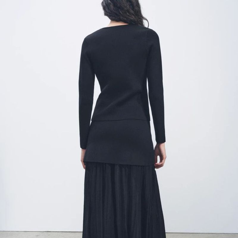 Spring New V-neck Asymmetric Knitting Outwear 4192124 Knitting Patchwork Skirt 4192016