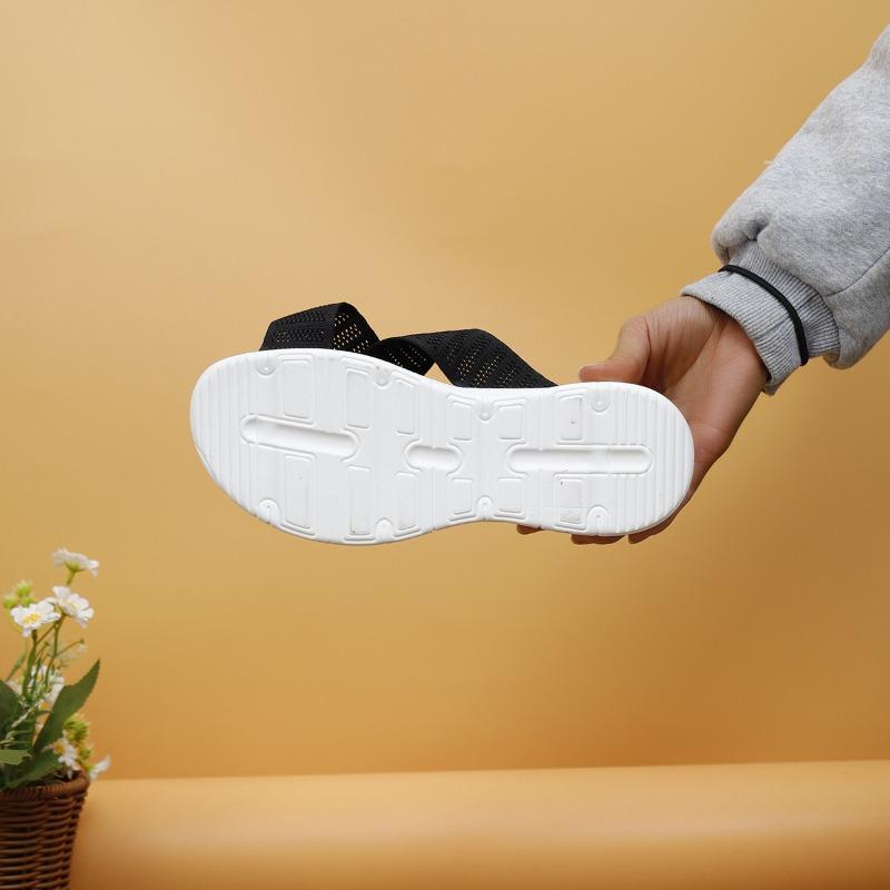 Women's Summer New Flyknit Cross-Strap Slippers Flat Wedge Fish-Mouth Thick-Soled Plus-Size