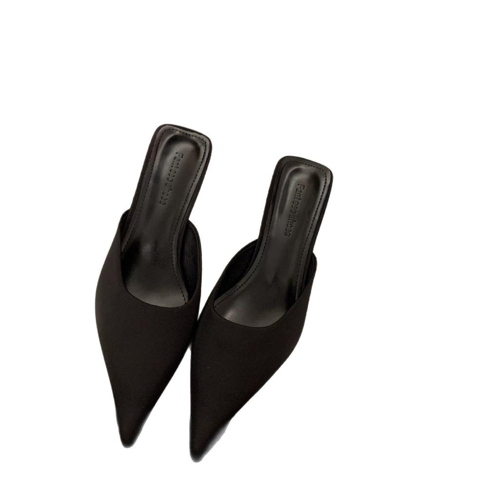 Muller Slippers Low Heel Pointed Head Back Empty Half Drag 2025 Spring and Summer New Casual Bag Head Cat Heel Special-shaped and Sandals Girl