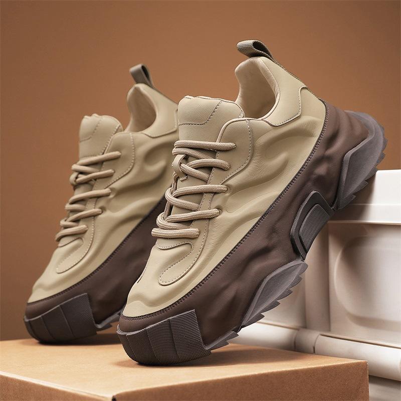 

New Men s Sneakers Trend Color blocked Lace up Thick Bottom Height Increasing Sports Running Shoes Zapatos para hombres 39