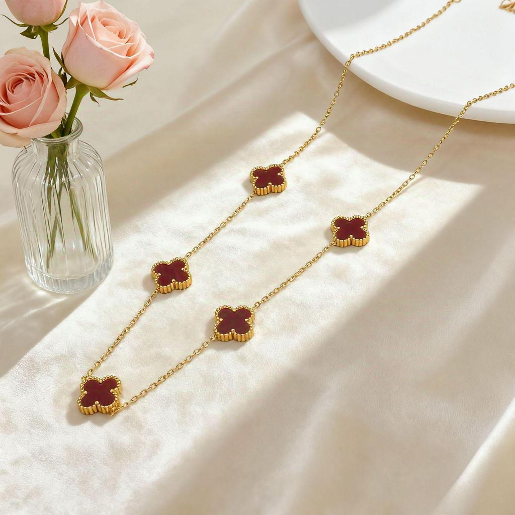 Wszechstronny Naszyjnik z Czterolistną Koniczyną, 13mm Stal Tytanowa, 18K Złoto, Nierdzewna Stal Niekrająca