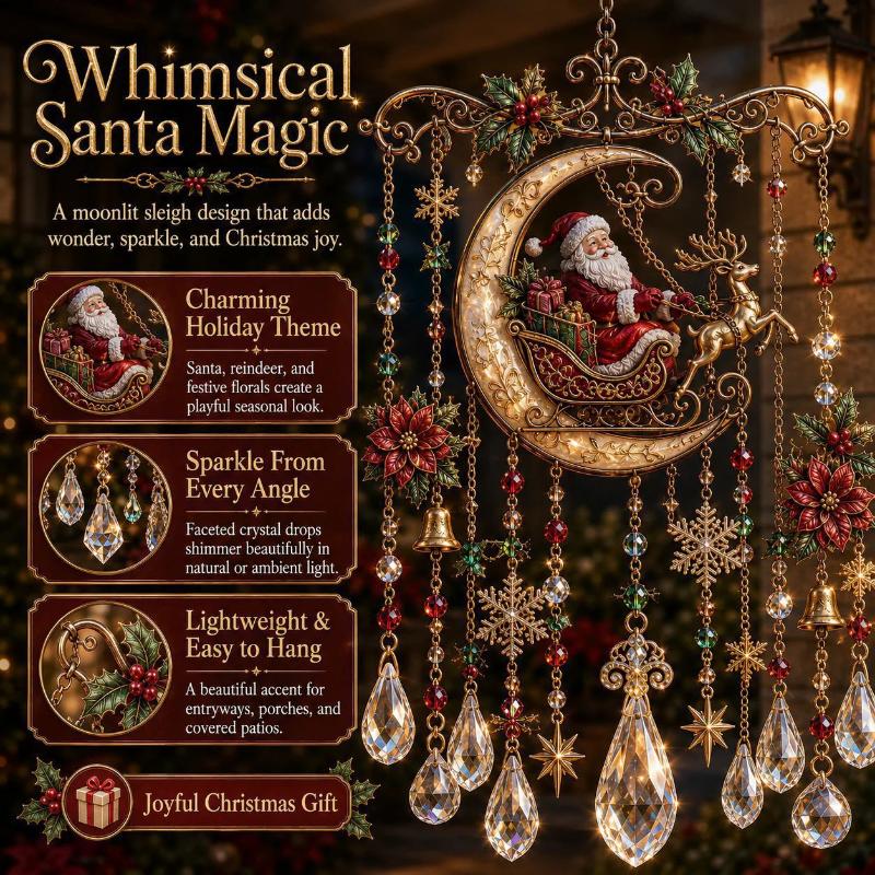Santa Sleigh Reindeer Acrylic Christmas Hanging Ornament Aesthetic Xmas Window Wall Decor for Cafe Home Holiday Party Decor