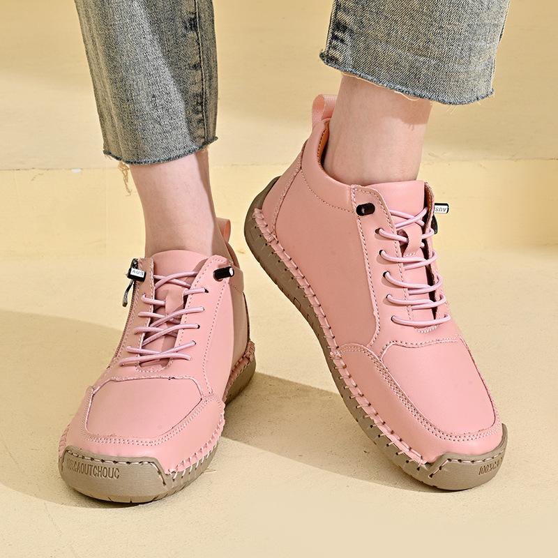 Pink Leather Sneakers Women Shoes Leather Loafers Shoes for Women Casual Shoes Hand Sewing Platform Loafers Woman Driving Shoes