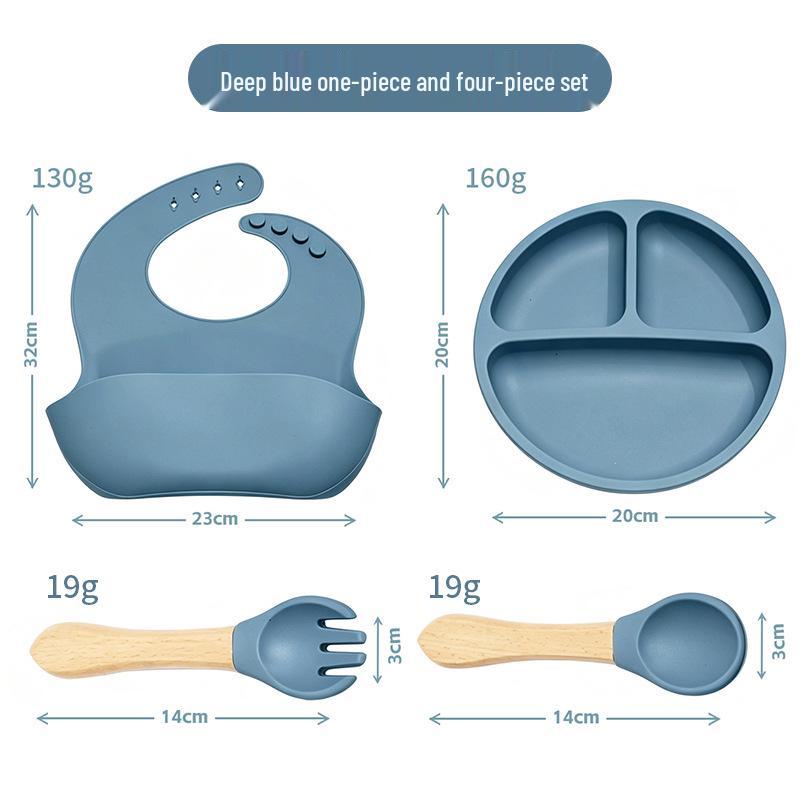 Children's Silicone Cutlery & Dinner Set: Bib, Spoon, Fork, Smiley Plate, and Bowl