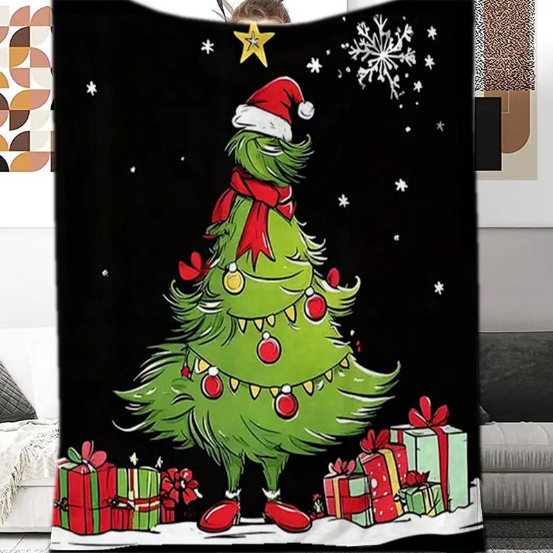 

Christmas Tree Flannel Blanket, Green Festive Soft Throw, All Season Cozy for Sofa Office, Holiday Nap Companion Gift 75x90cm