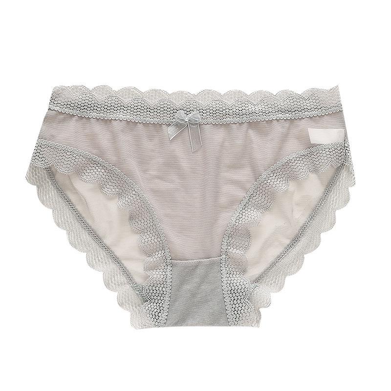Women's Seamless Mesh Panties with Lace Edge and Bowknot