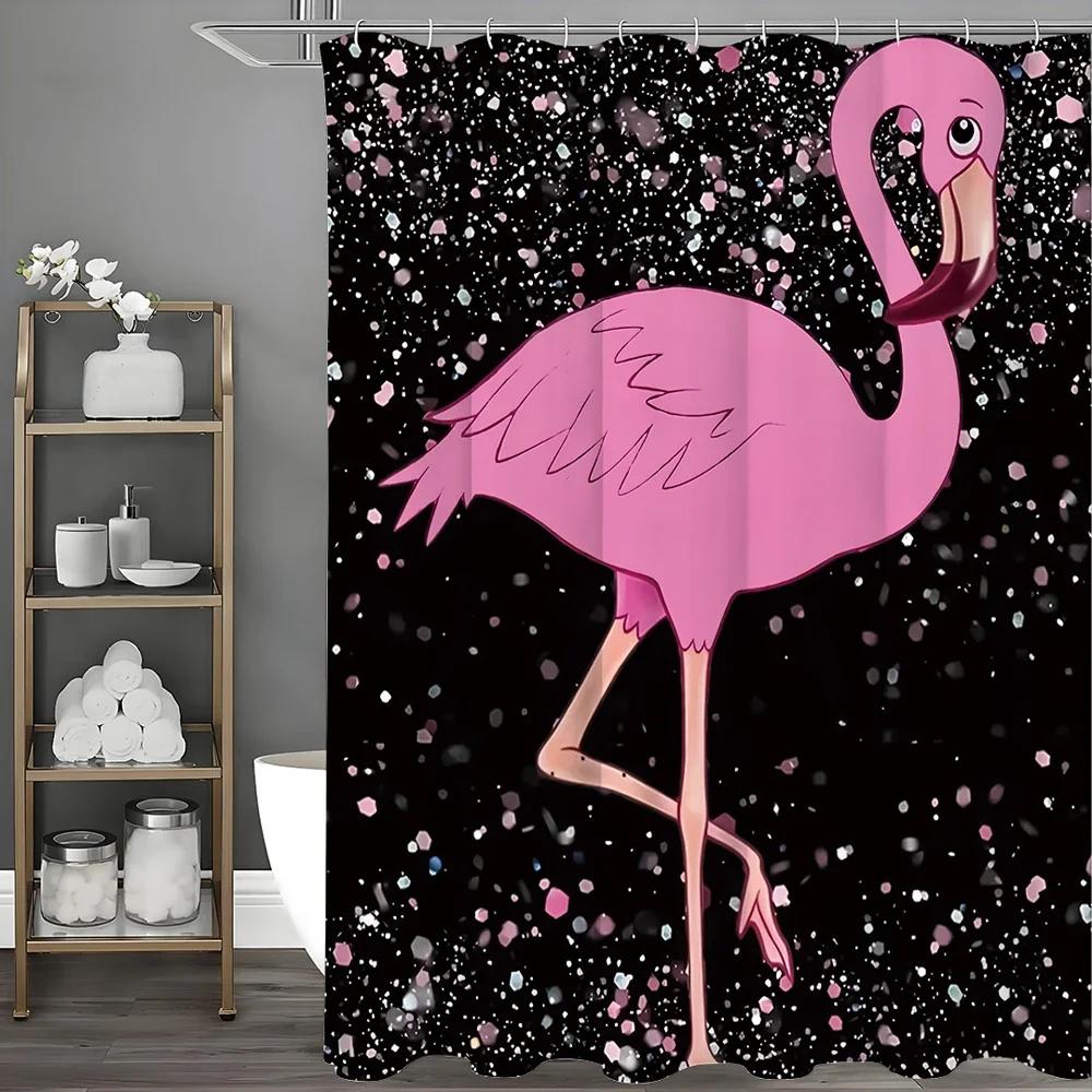 Pink Flamingo Shower Curtain, Bathroom Decorative Shower Curtain, Waterproof Shower Curtain with Hooks
