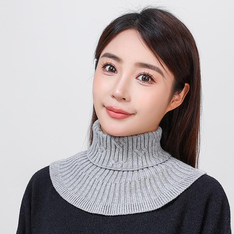 Winter Knitted Cotton Ring Scarf Solid Color Woman Soft Neck Protection Scarf Outdoor Warmer Fake Collar Scarf 25*17Cm