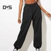Women Pants High Elastic Waist Ankle Banded Solid Color Casual Soft Warm Pockets Loose Spring Fall Sweatpants Jogging Trousers