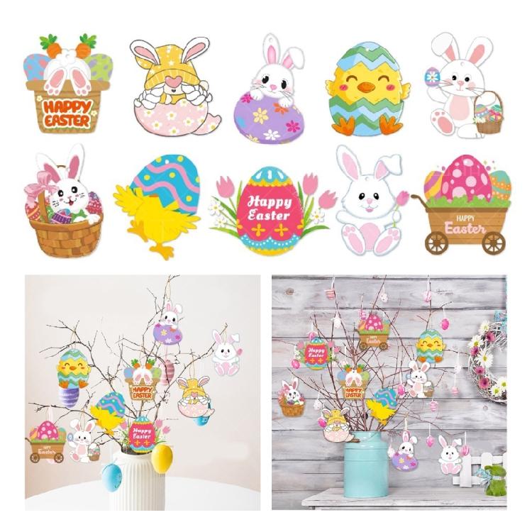 10pcs Easters Eggs Bunnys Hanging Pendants Holiday Decoration Paper Hangings Stylish Photo Shoot Props for Children