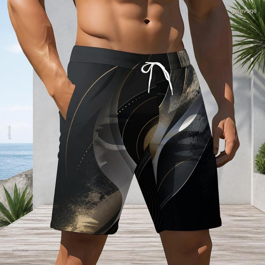 Men s Plus Size Colorful Ink Splash Printed Drawstring Waist Straight Leg Beach Shorts With Side Pockets
