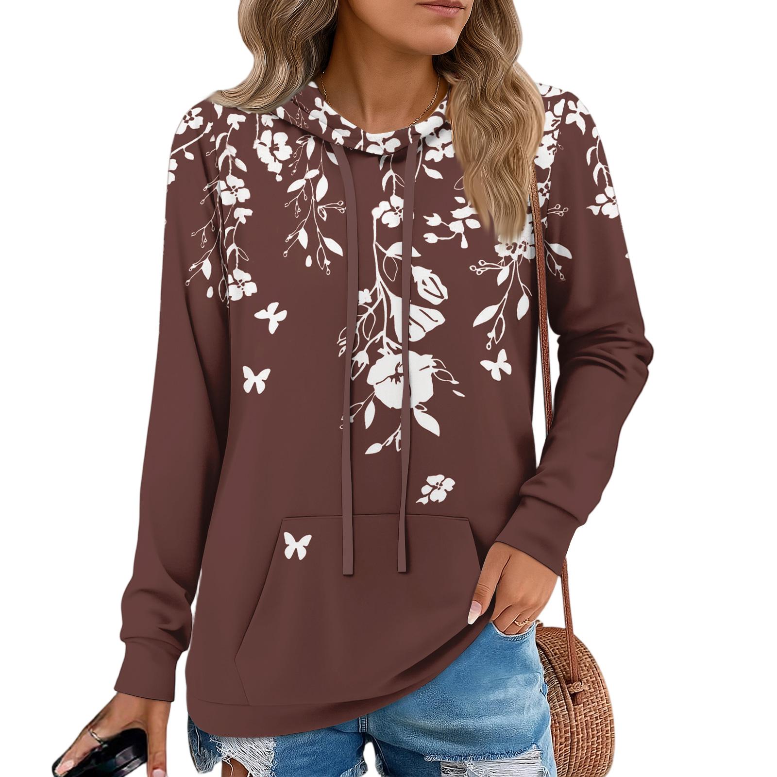 

Женские худи-пуловеры, модные толстовки с капюшоном для девочек-подростков, женский осенний туник-топ XXL кофейный