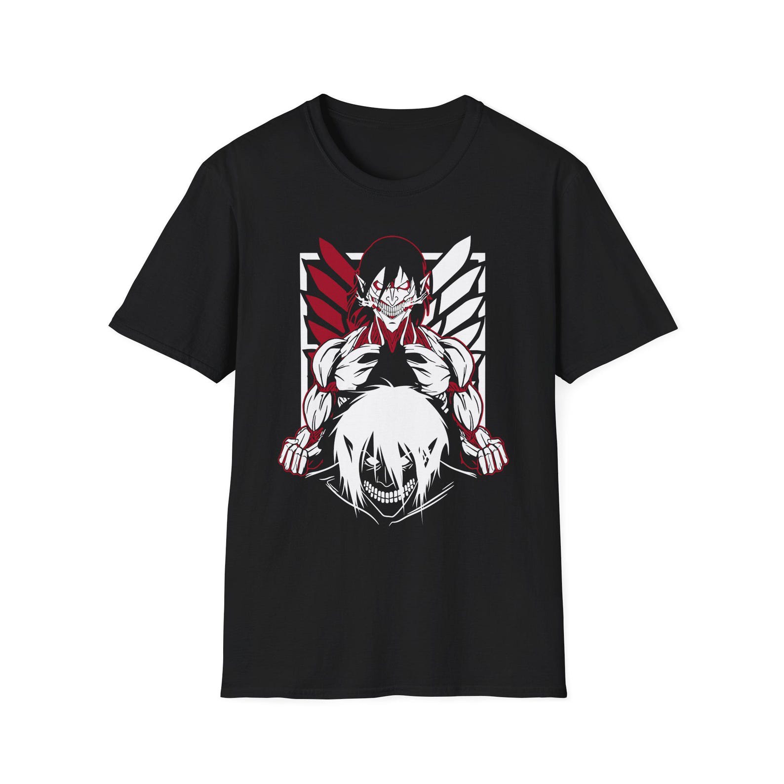 Dark Anime Demon Mask illustration T-Shirt | Red White Graphic M