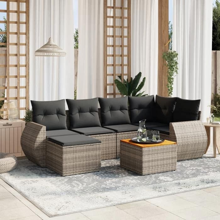 VidaXL Salon de Jardin avec Coussins 7 pcs, Canapés de Patio, Ensemble de Meubles, Mobilier de Terrasse Extérieur, Gris 3257439