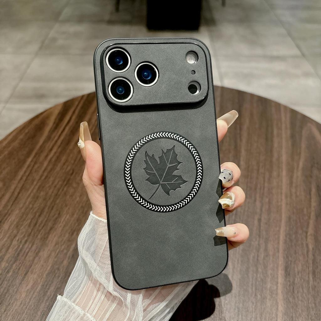 Luxury Maple Leaf Suede Magnetic Case for Apple 17 Pro Max