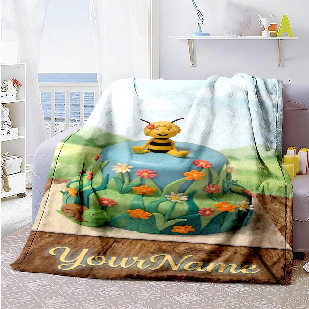 Biene Maja Personalized Name Blanket Multi-purpose Personalized Blanket Ultra-Soft Throw For Nap Home Decor Living Room Seaside Four Seasons Universal