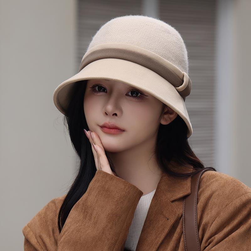 French Hepburn woolen fisherman's hat Children's wide brims show their faces Small spring and autumn new temperament versatile age-reducing basin hat