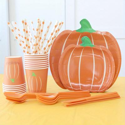 25-Pack Halloween Thanksgiving Party Tableware Halloween Disposable Pumpkin Paper Plate Cups