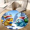 1pc Christmas Pikachu & Bulbasaur Santa Hat Round Carpet - Anime Design Office Chair Mat, Non-Slip Rug for Home Decor, Living Room