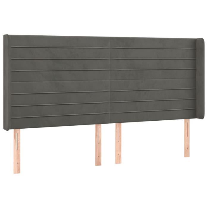 3119781 vidaXL Tête de lit avec oreilles Gris foncé 183x16x118-128 cm Velours