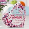 2D Flat Beautifully Crafted Heart-Shaped Decorative Plaque and Statue Featuring A French Maternal Tribute with Floral and Butterfly Themes