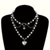 Multi-Layer Faux Pearl Love Heart Pendant Necklace for Women New Fashion Y2K Choker Party Jewelry Occasions