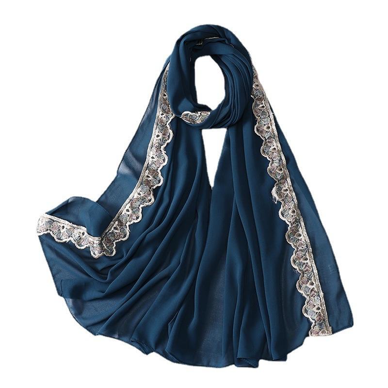 Women Hijabs Muslim Lace Decoration Pearl Chiffon Head Scarf Lady Fashion Scarf Wole America  Headscarf