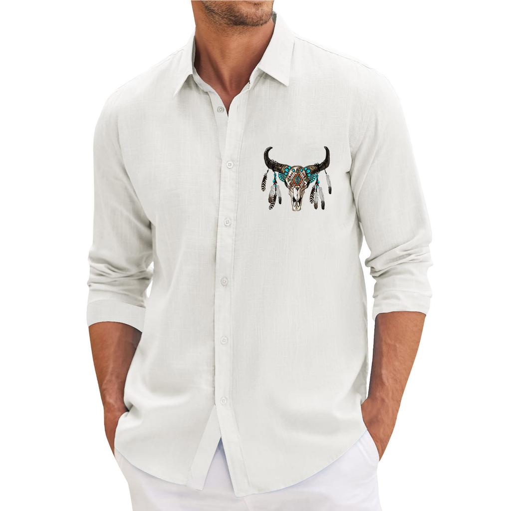 Men's Spring Casual Loose Printed Long Sleeved Shirt Men's Shirt