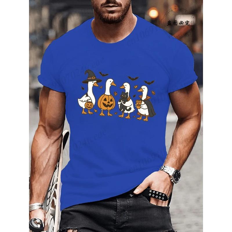 Summer Round Neck Halloween Ghost & Goose Graphic 3D Print T-shirts Fashionable Casual Short Sleeved Men's T-shirts