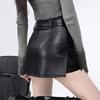 Women's Pu Leather Skirt Y2k High Waist Slit A-line Shorts Mini Skirt Slim Fit Female Clothing Autumn Winter