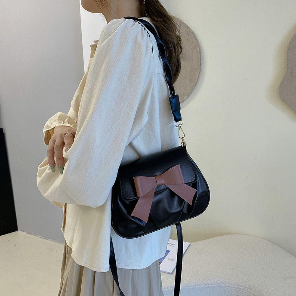 Handbag Bowknot Crossbody Bag Y2K PU Leather Underarm Bag Elegant Bow Shoulder Bag  Outdoor