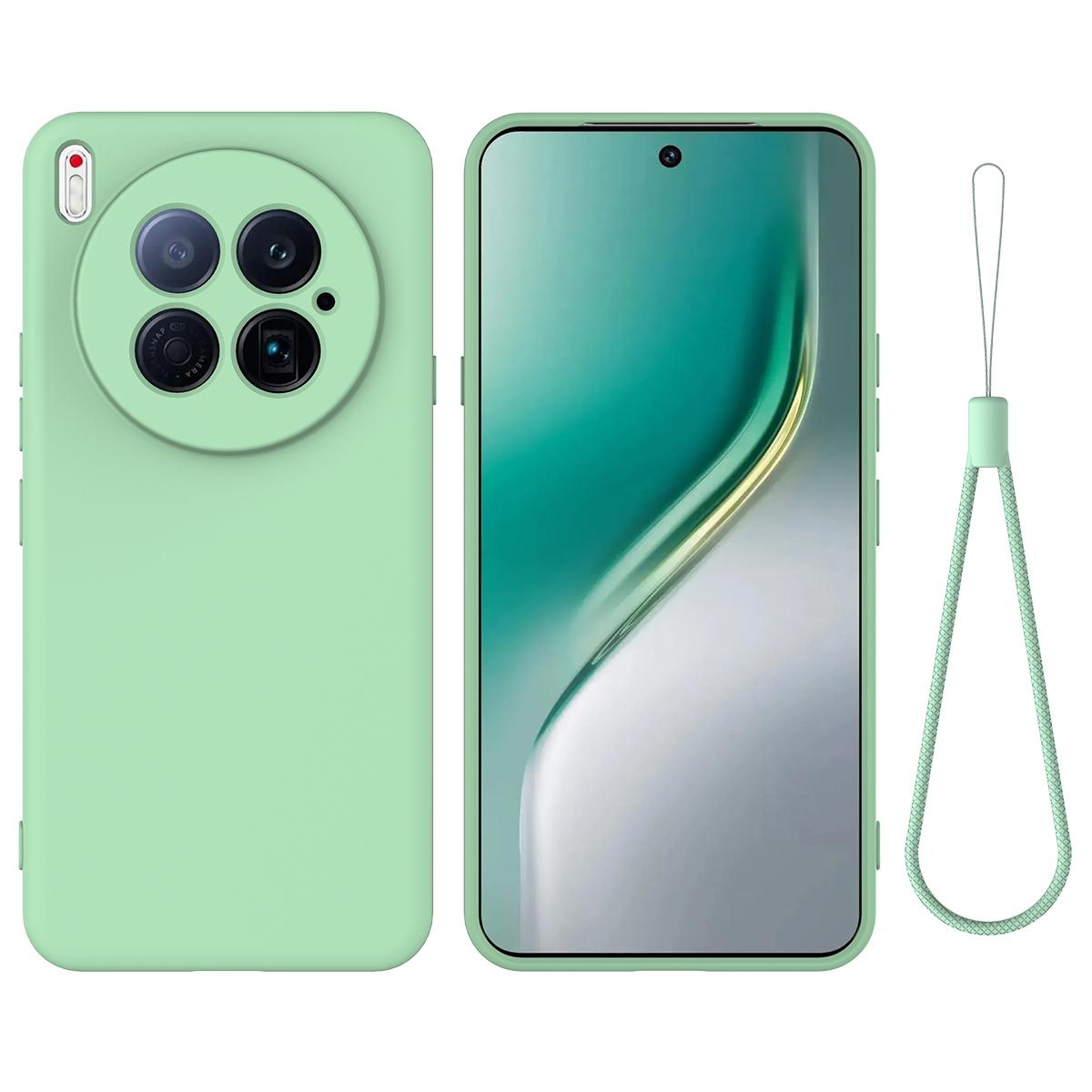 

For TECNO Camon 40 Premier 5G Liquid Silicone Case Phone Back Cover with Hand Strap Green
