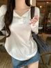 Pure Desire Grey V-neck Long Sleeve Sun Protection T-shirt for Women – Early Autumn Loose Chic Style