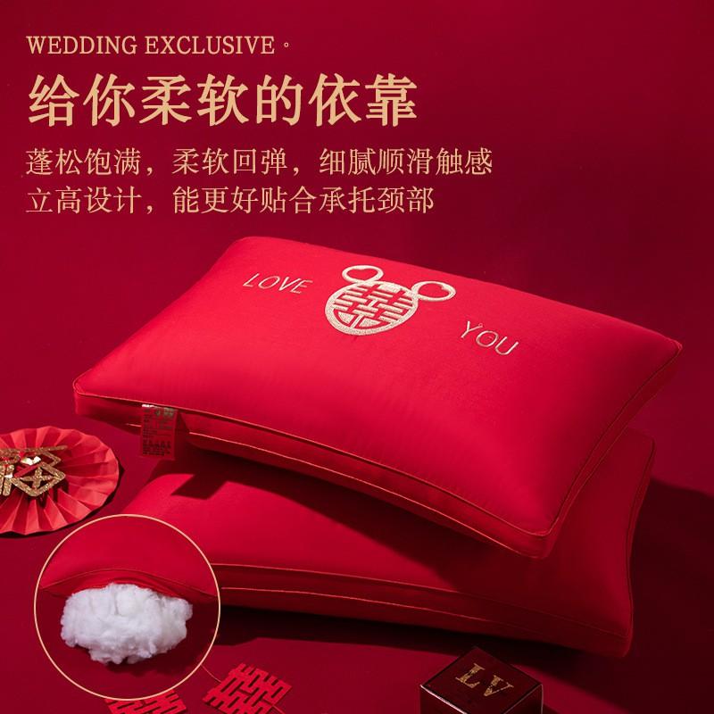 Cotton Embroidered Wedding Pillow Set Red Soft Comfortable Bedding Bridal Bedroom Decor