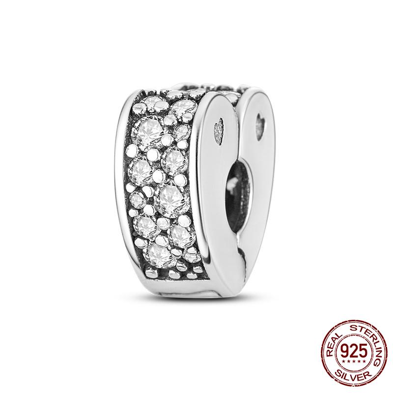 925 Silver Clasp CZ Pave Daisy Beads Stopper Clip Fit Original Bracelet Jewelry 1