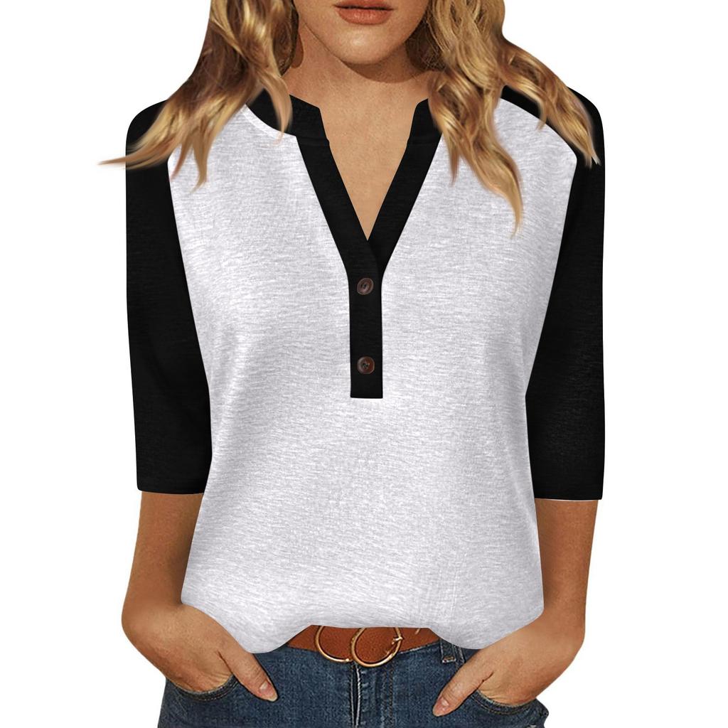 Women's T Shirt Print Button 3/4 Sleeve Daily Weekend Fashion Basic V- Neck Regular Top