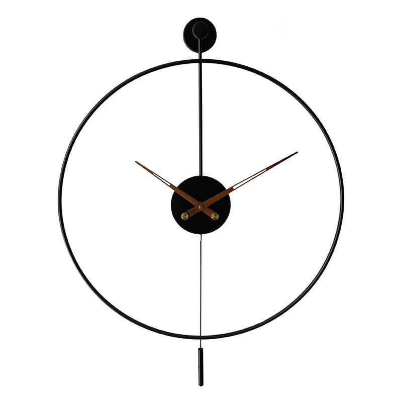 

Испанский свет Роскошные простые настенные часы: Креативный дизайн железного кольца с модной функцией качания для домашнего декора.