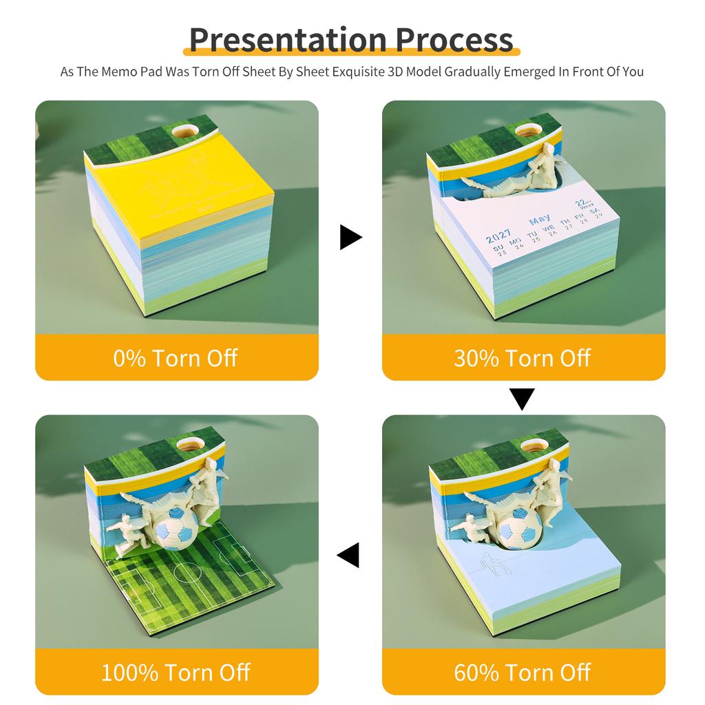 WorldCup Theme 3D Football Memo Pad Creative Soccer Paper Sculpture Calendar DIY Desk Decor Souvenir with Pen Holder&Gift Box