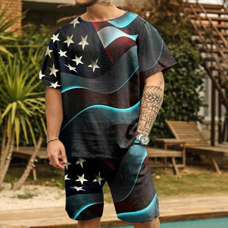 

Муж. Комплект из шорт и футболки Футболка Инвентарь Синий Дымчатый принт С круглым вырезом На открытом воздухе Уличный с короткими рукавами Одежда 2 шт. Классический Классический 3XL зелёный