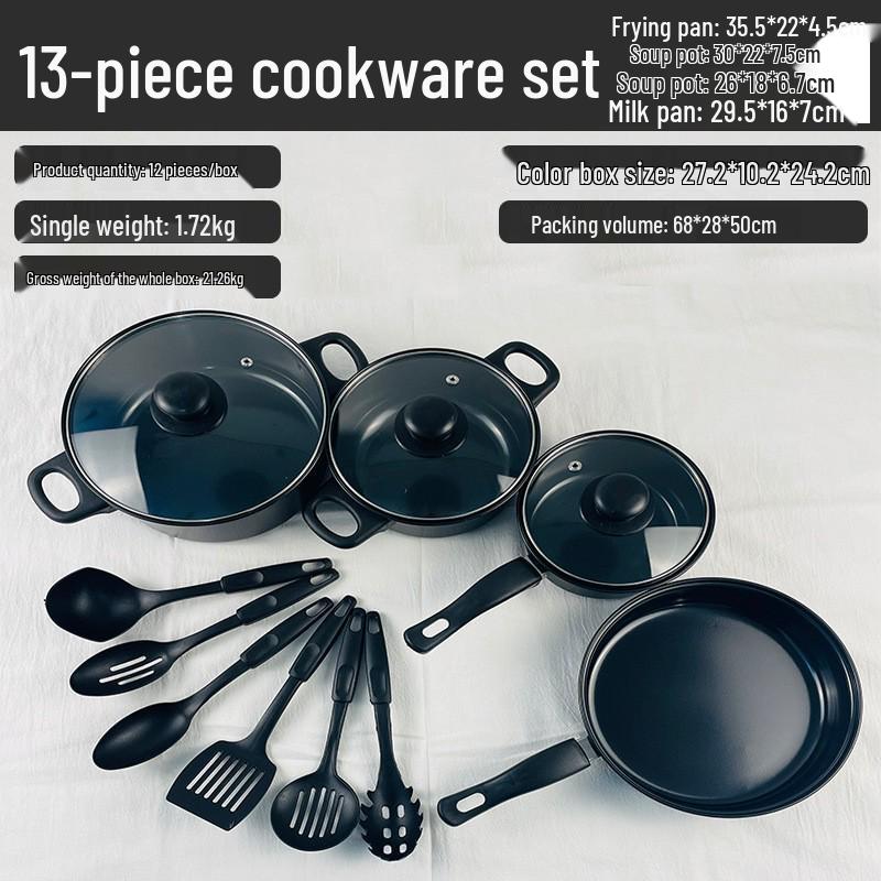 Thirteen-Piece Non-Stick Cookware Set: Includes Frying Pan, Soup Pot, Milk Pot, and Spatulas