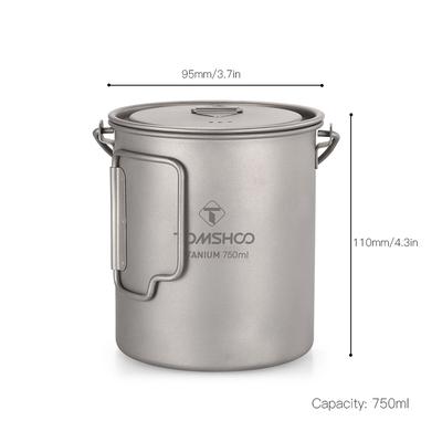 TOMSHOO Ultralight 750ml Titanium Pot Portable Titanium Water Mug Cup with Lid and Foldable Handle Outdoor Camping Cooking Picni