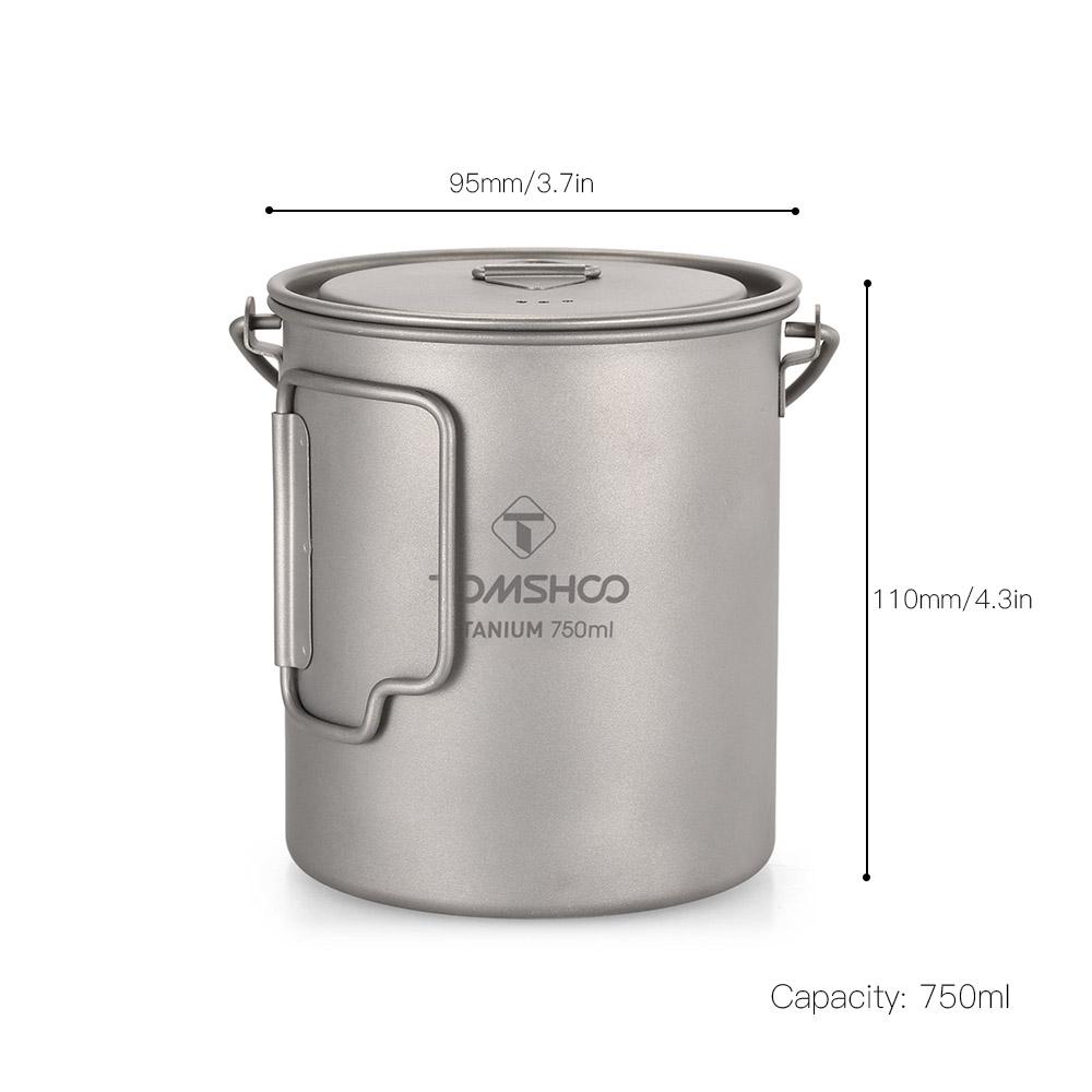 

TOMSHOO Ultralight 750ml Titanium Pot Portable Titanium Water Mug Cup with Lid and Foldable Handle Outdoor Camping Cooking Picni