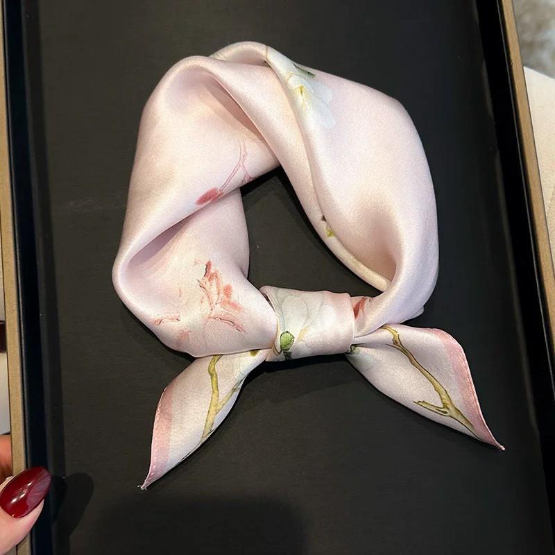 100% Pure Silk Square Scarf Women Lightweight Neck Wrap Floral Print 53x53cm