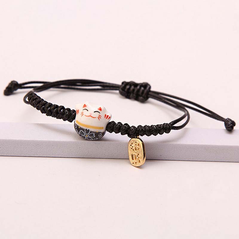 Fashion Cute Ceramic Cat Pendant Bracelet for Women Men Simple Lovers Red Rope Braided Adjustable Bracelet Jewelry Gifts
