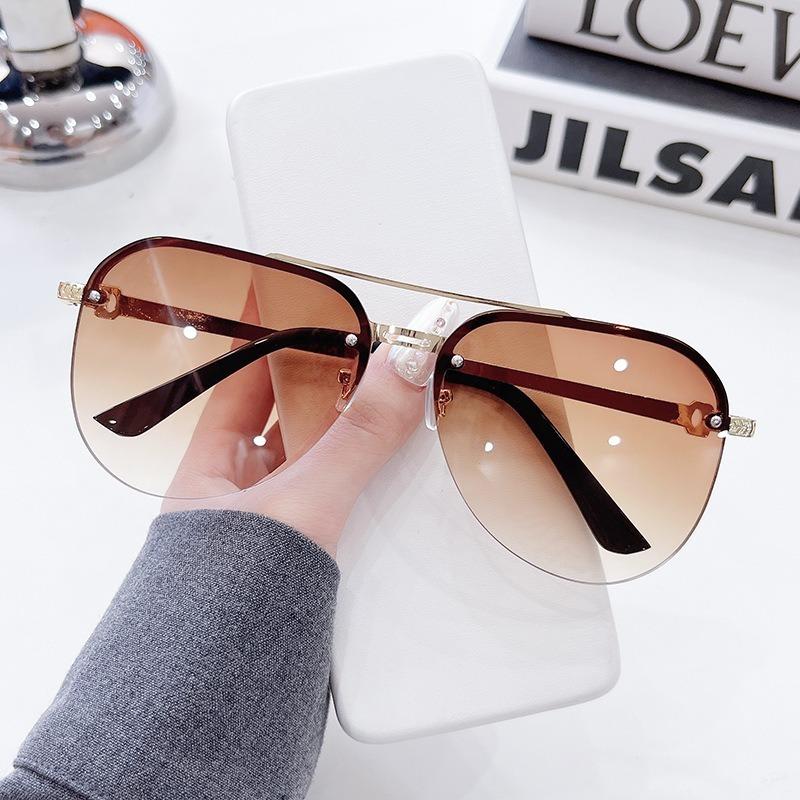 Mode Metall Halvram Dam Solglasögon för Utomhusbruk Klassiska Dubbelbågsglasögon
